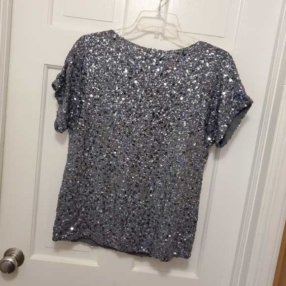 NWT Michael Michael Kors GunMetal Metallic Sequin-Chiffon Top size XS $225 - Picture 10 of 10